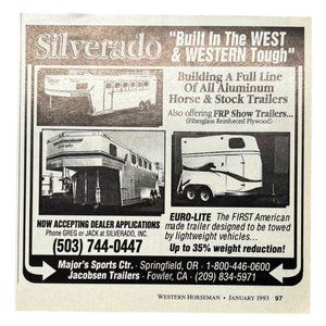 VTG Print Ad Silverado Horse and Stock Trailers 1993 Springfield OR Fowler CA